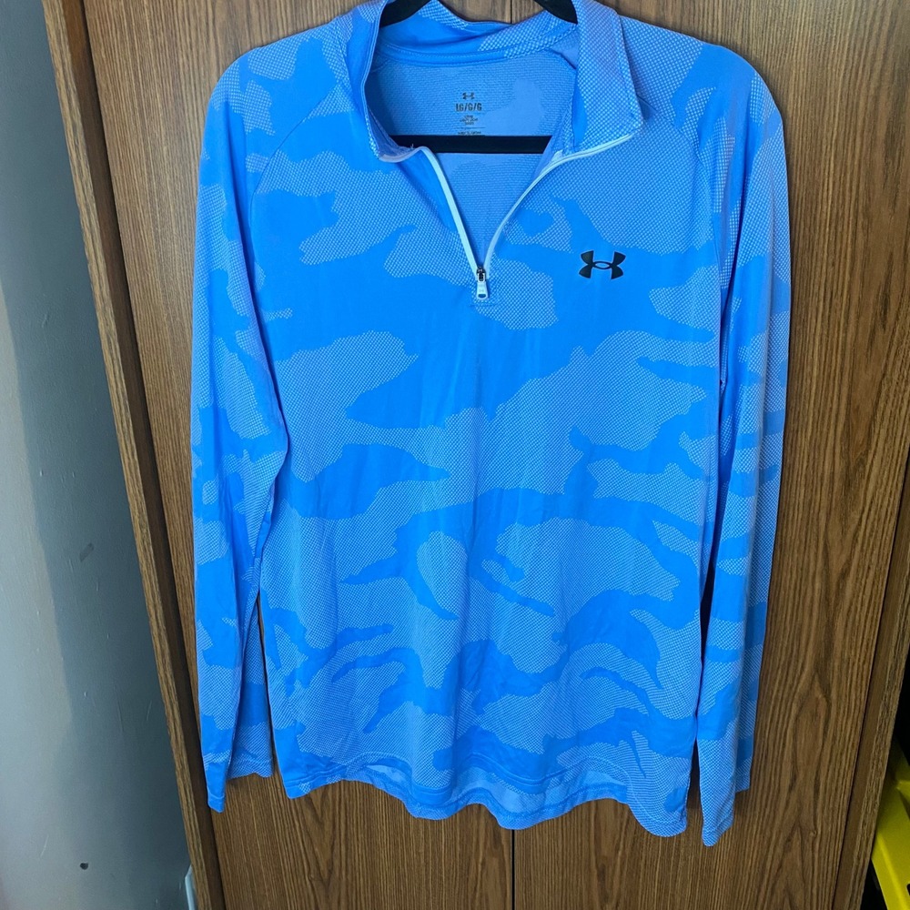 Under Armour Quarter Zip Pullover Women LG Blue Camo Long Sleeve Active Top